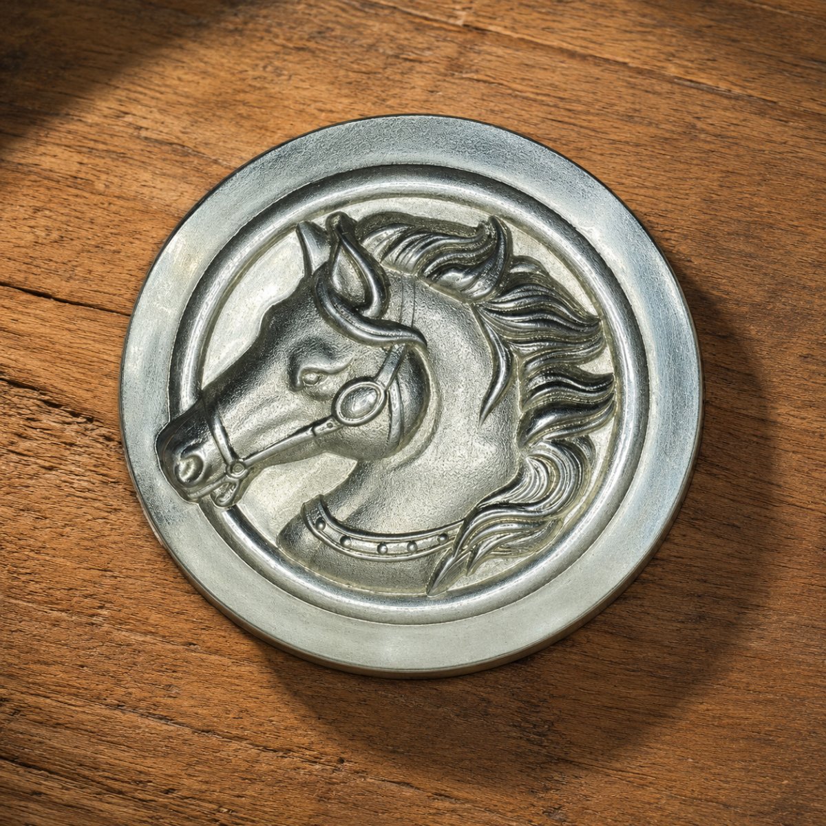 Peça em prata com relevo de cavalo